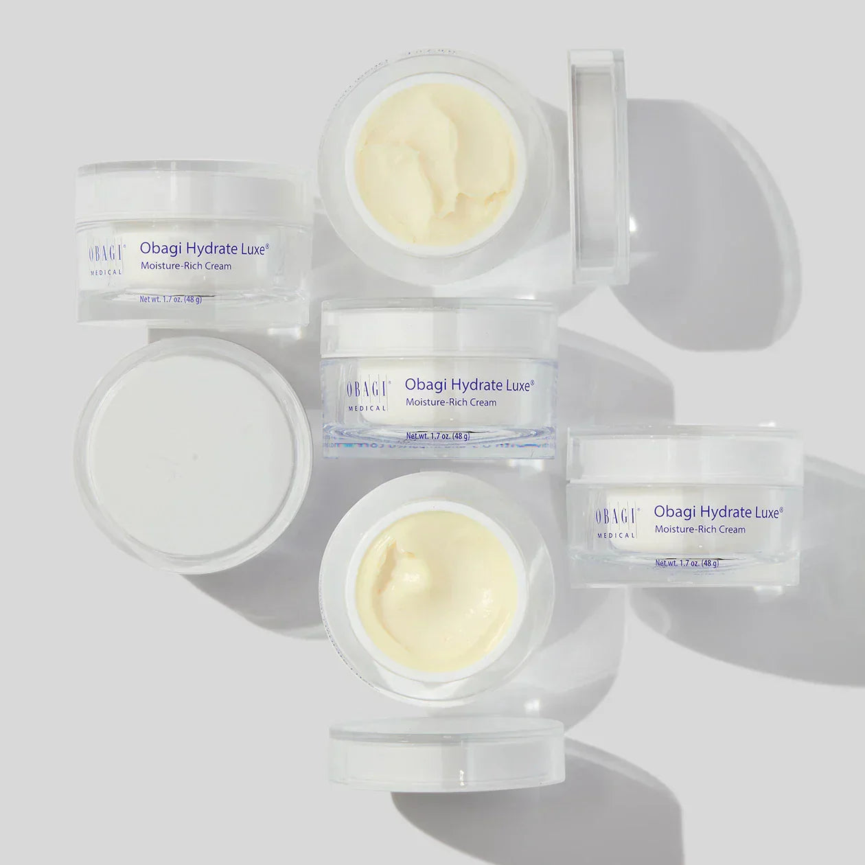 Obagi Hydrate Luxe Moisture Rich Cream packaging on a light gray background