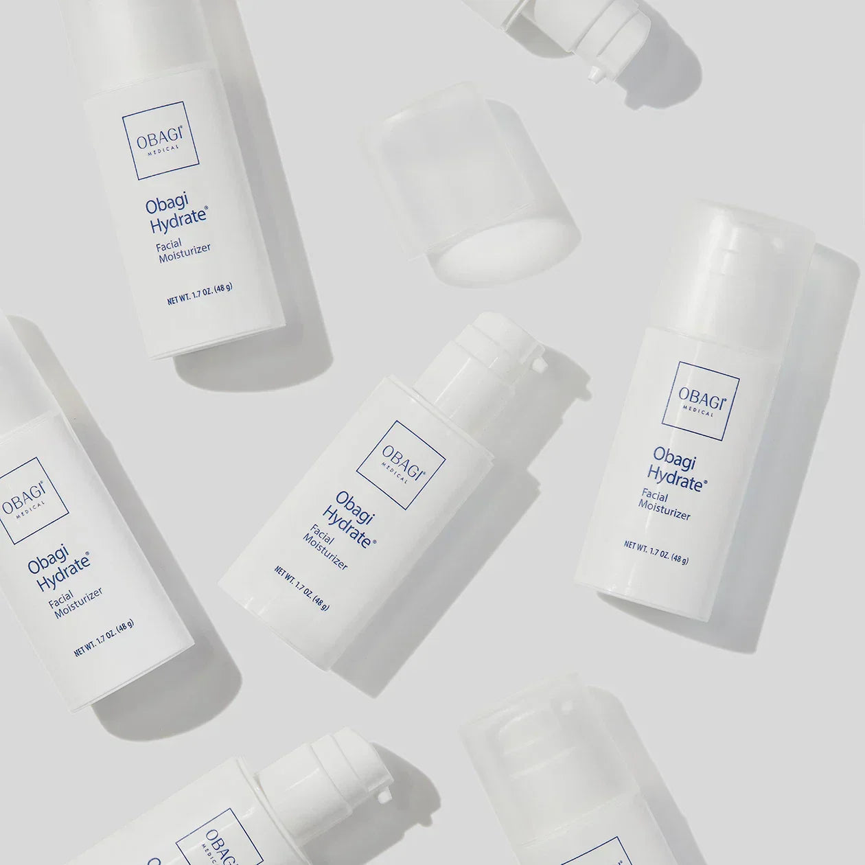 Obagi Hydrate facial moisturizers on a light gray background