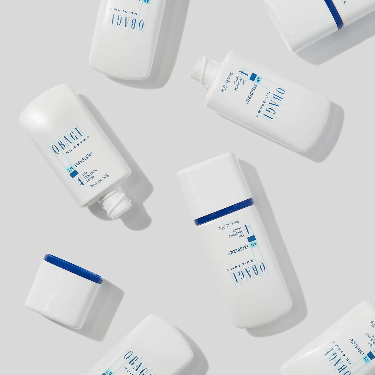 Obagi skincare products arranged on a light gray background