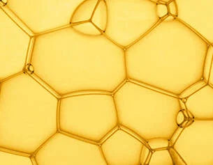 Close-up of a honeycomb structure with hexagonal cells.