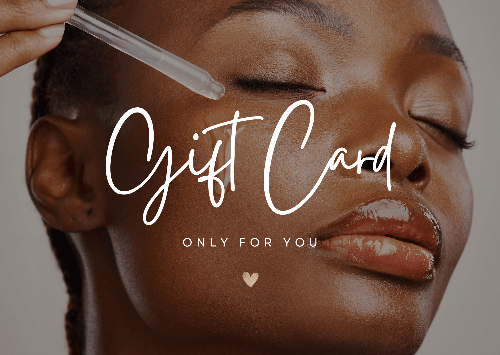 Woman applying skincare product with text 'Gift Card Only For You' on a dark background