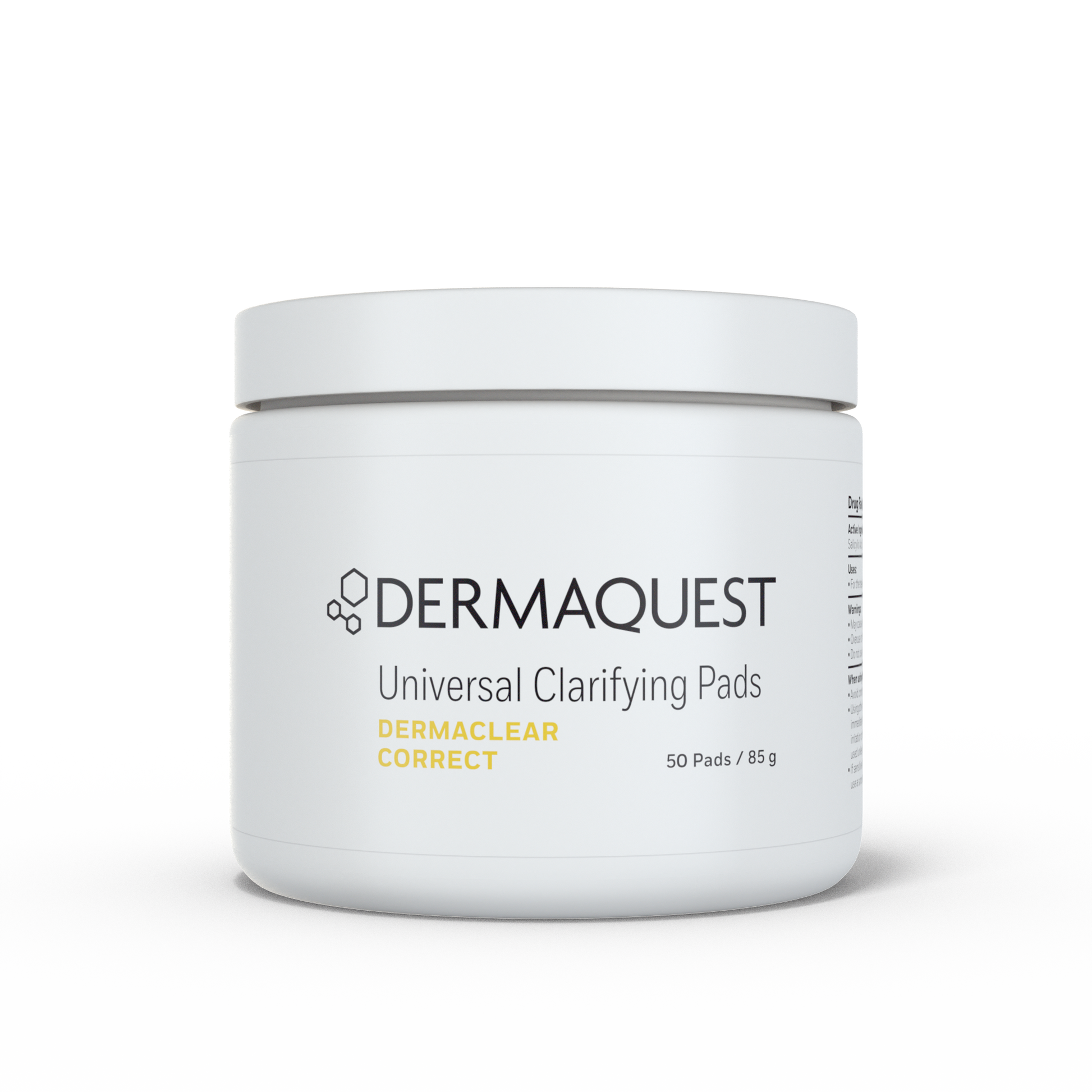 White jar of Dermaquest Universal Clarifying Pads on a white background