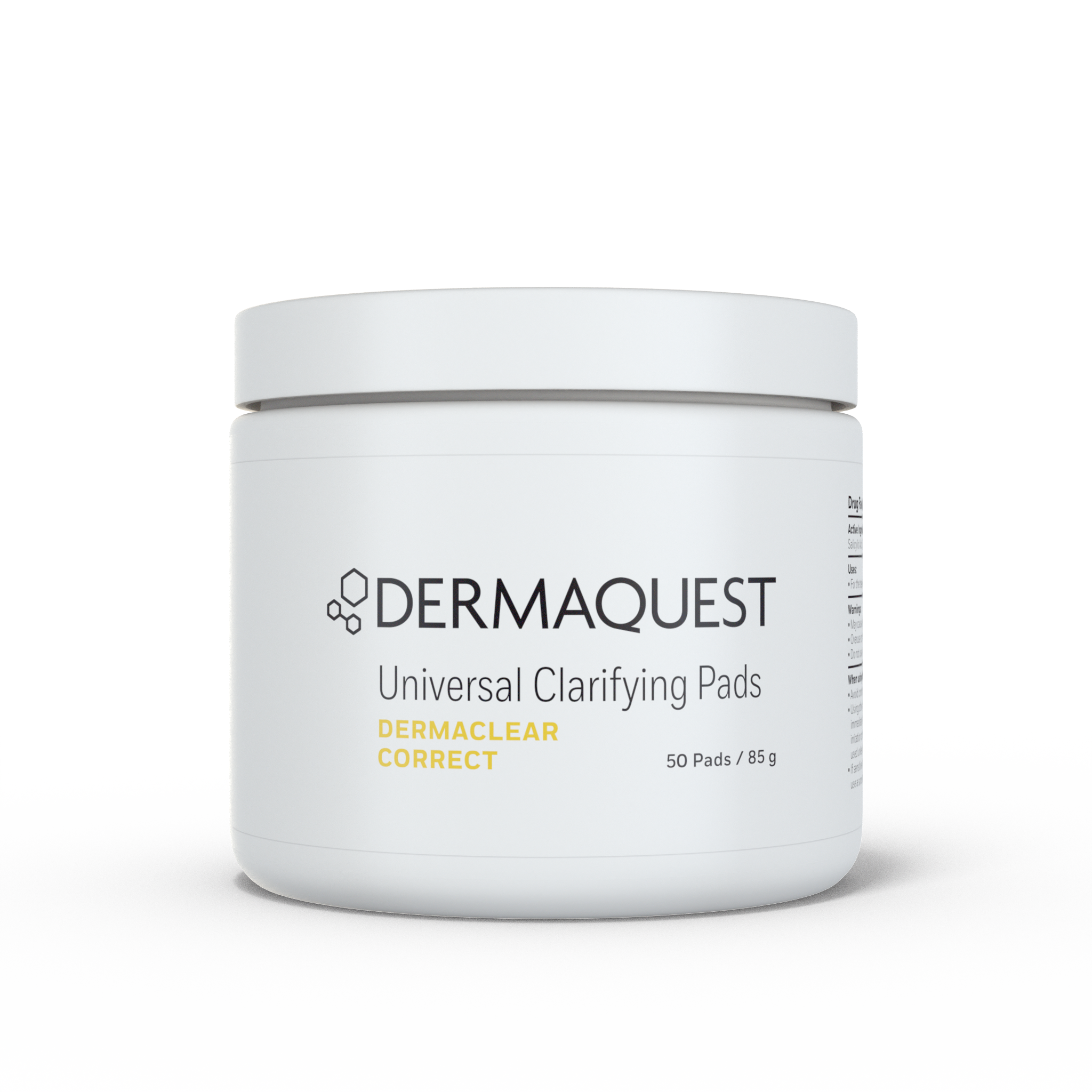 White jar of Dermaquest Universal Clarifying Pads on a white background