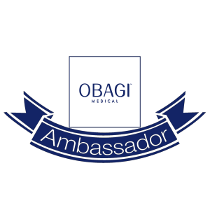 OBAGI Medical Ambassador logo with blue ribbon and white background
