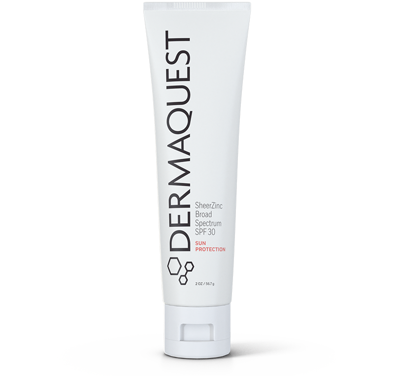DermaQuest sunscreen tube on a white background