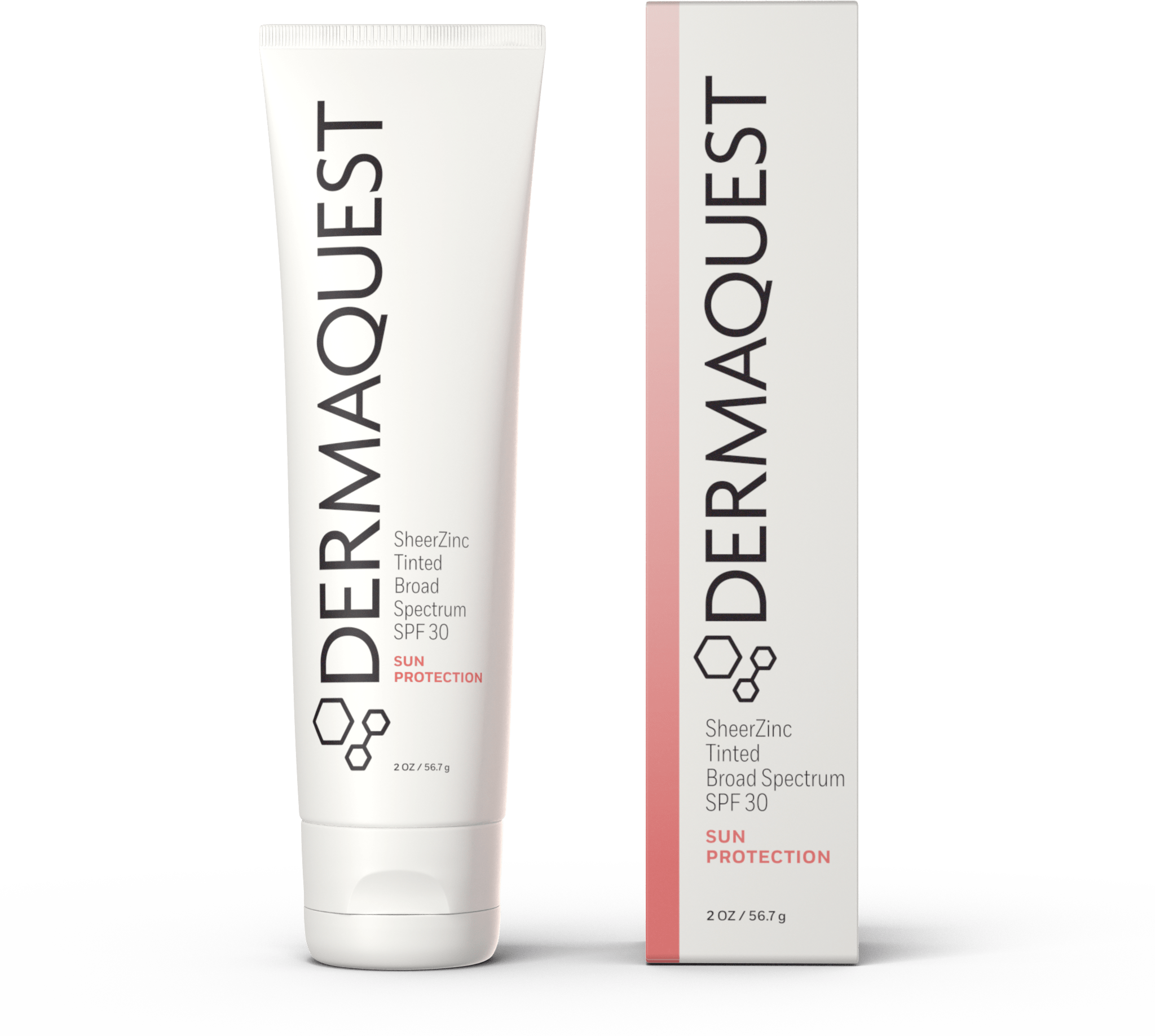 DermaQuest SheerZinc Tinted Broad Spectrum SPF 30 tube with product box