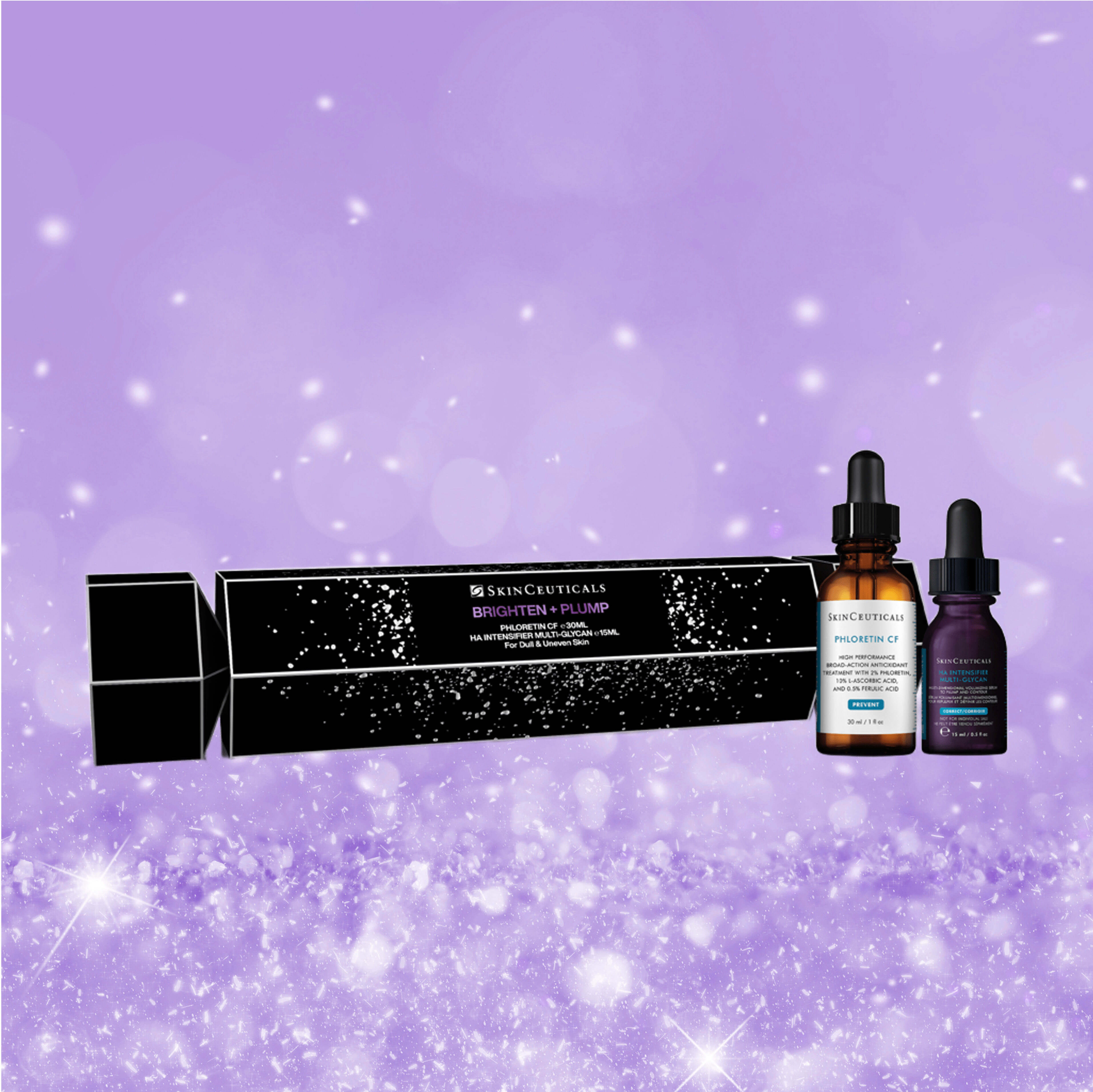 SkinCeuticals Brighten + Plump holiday gift set with Phloretin CF and H.A. Intensifier Multi-Glycan serums