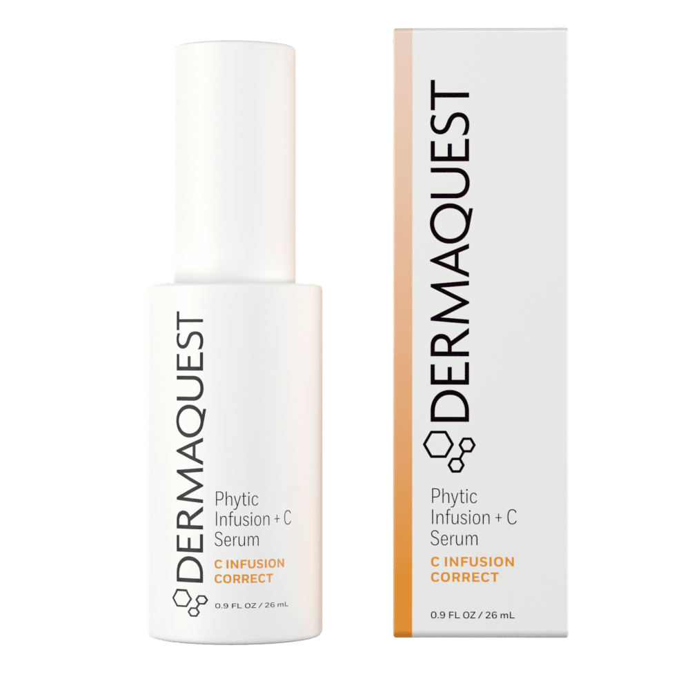 DermaQuest Phytic Infusion + C Serum bottle with product box