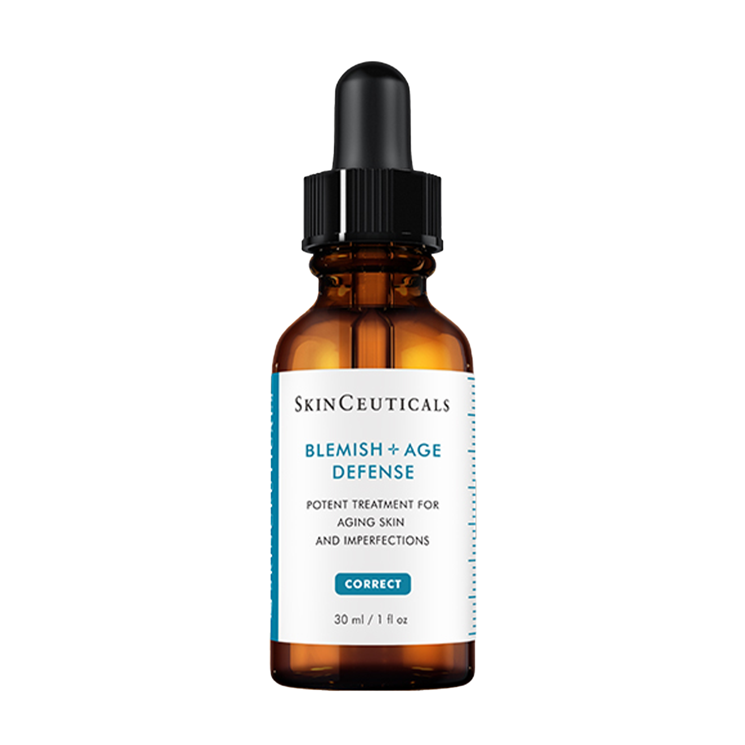 SkinCeuticals Blemish + Age Defense skincare dropper bottle on a white background