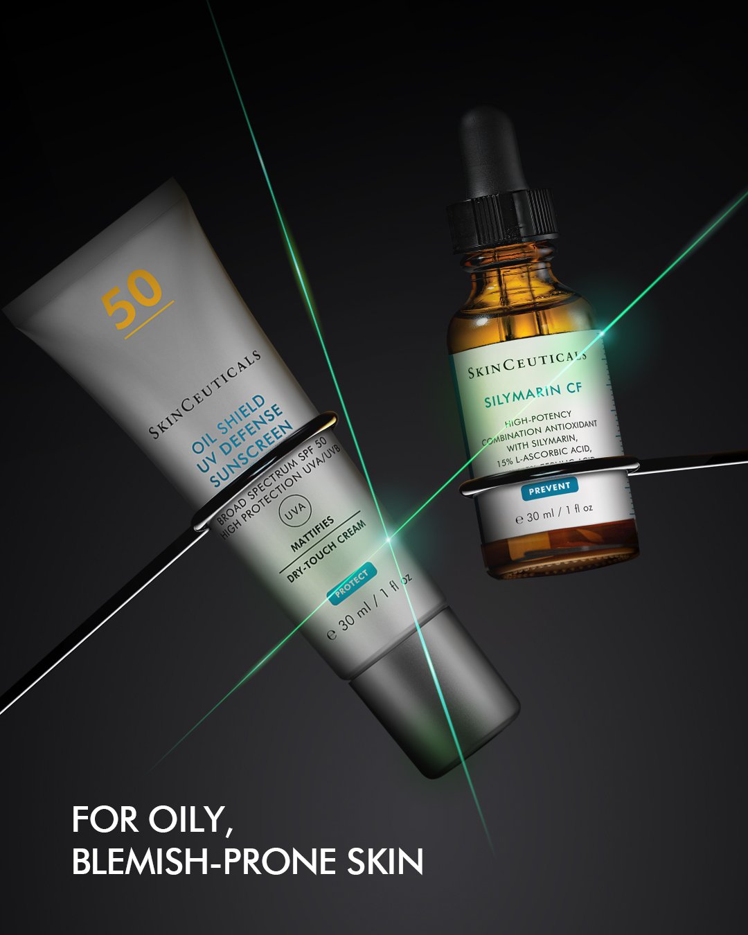 Skinceuticals skincare products on a dark background